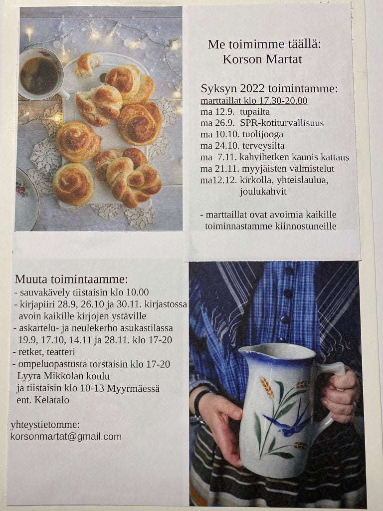 Korson Martat tarjoavat yhteisöllistä toimintaa. Kuvassa on esimerkki vuoden 2022 toiminnasta.